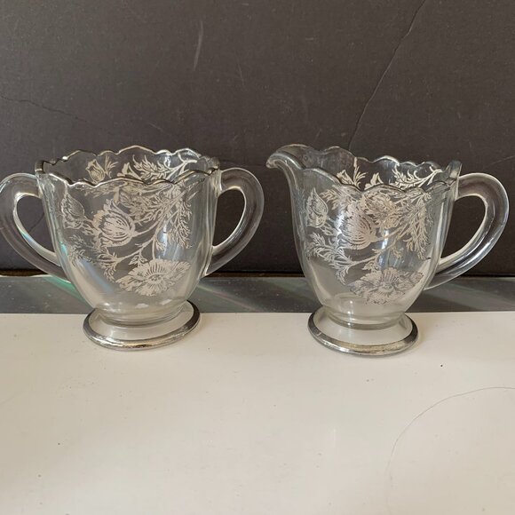 Open Sugar Bowl Creamer Silver City Flanders-Clear Sterling Silver Overlay - Picture 1 of 9